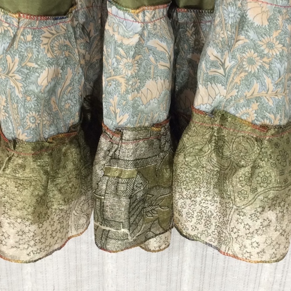 Vintage Boho Silk Sari Patchwork 2-Way Smocked Tube Dress / Maxi Skirt-XSmall - Picture 9 of 11